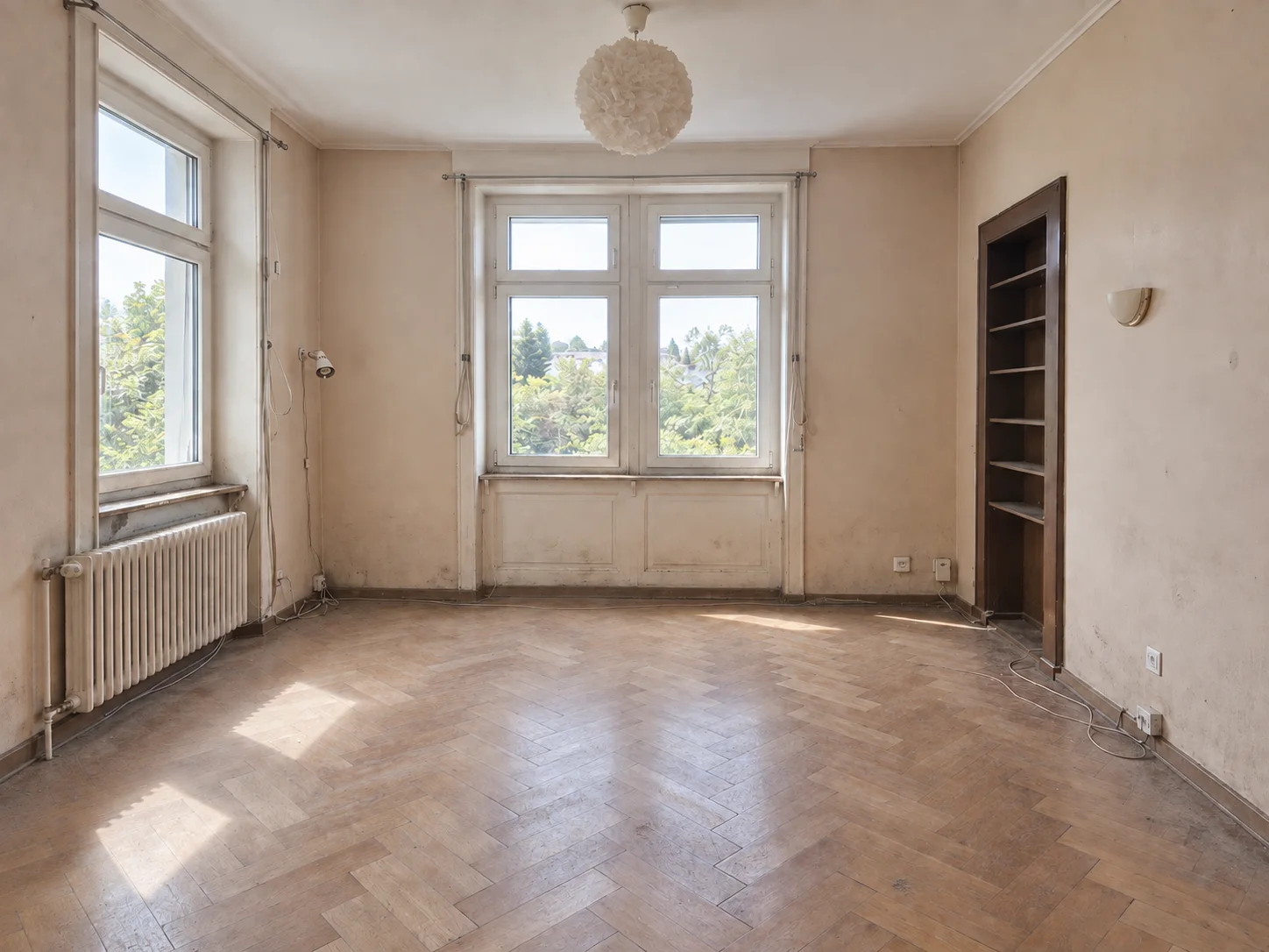 Wohnraum und Boden vor der Reinigung