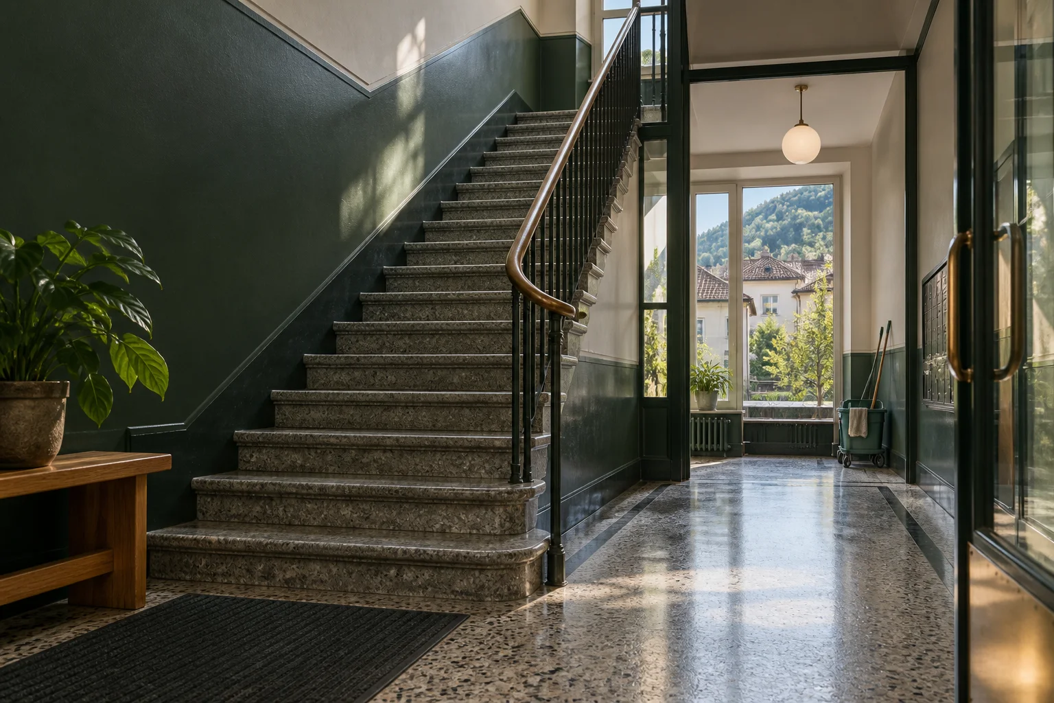 Gepflegtes Treppenhaus in einer Schweizer Liegenschaft